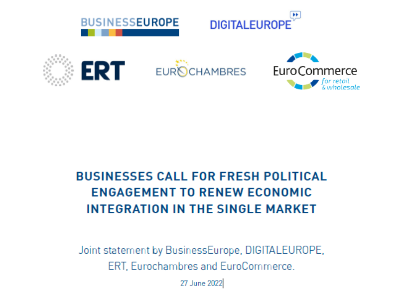 Joint statement: Businesses call for fresh political engagement to renew economic integration in the Single Market